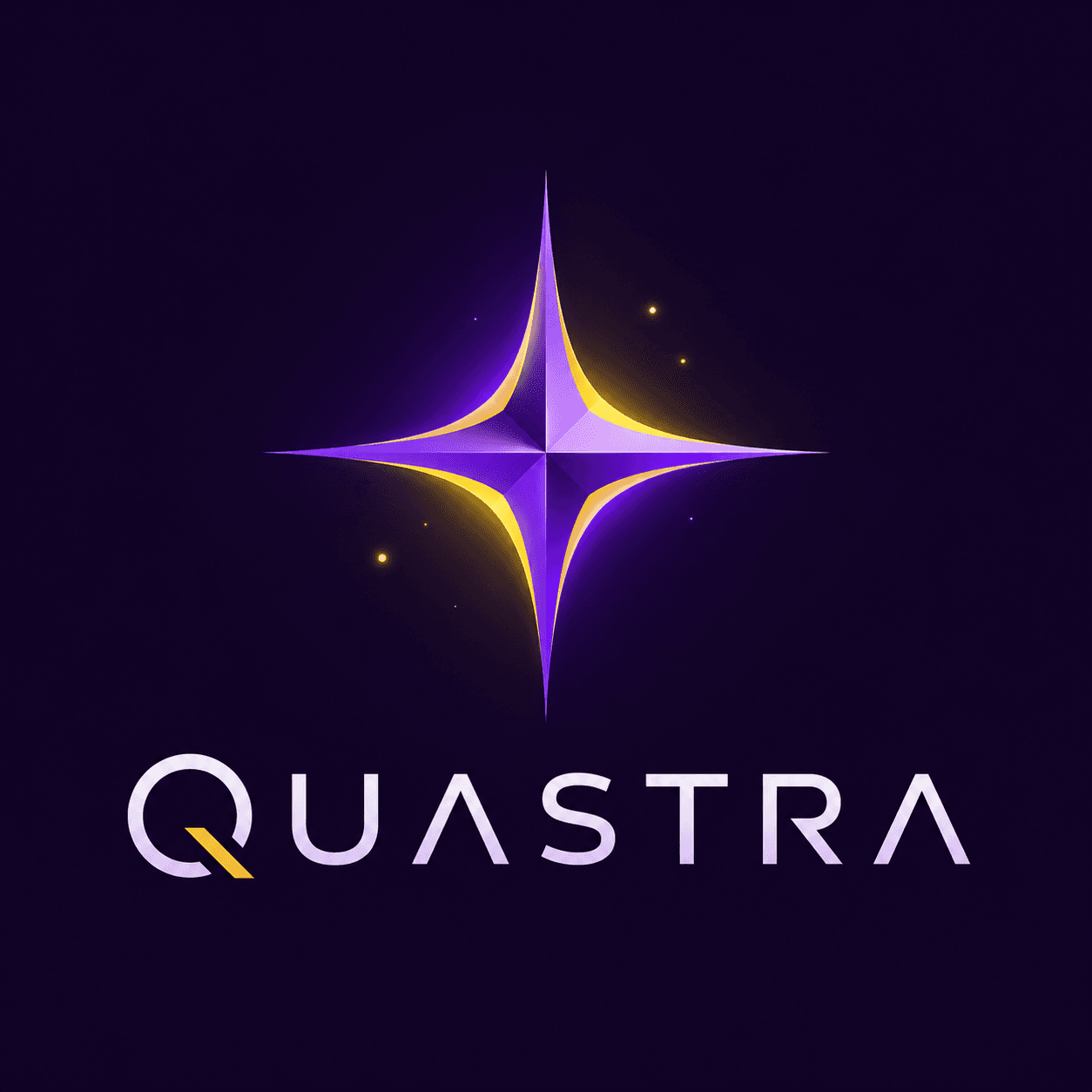 Quastra logo with a purple and yellow four-point star.